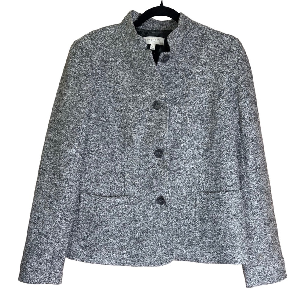 Talbots Women's Gray Tweed Wool Jacket Blazer Business Career Wear Size 8